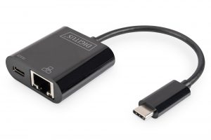 Digitus USB-Type-C Gigabit Ethernet Adapter + PD with power delivery function DN-3027 Black USB-C port to a Gigabit network connection