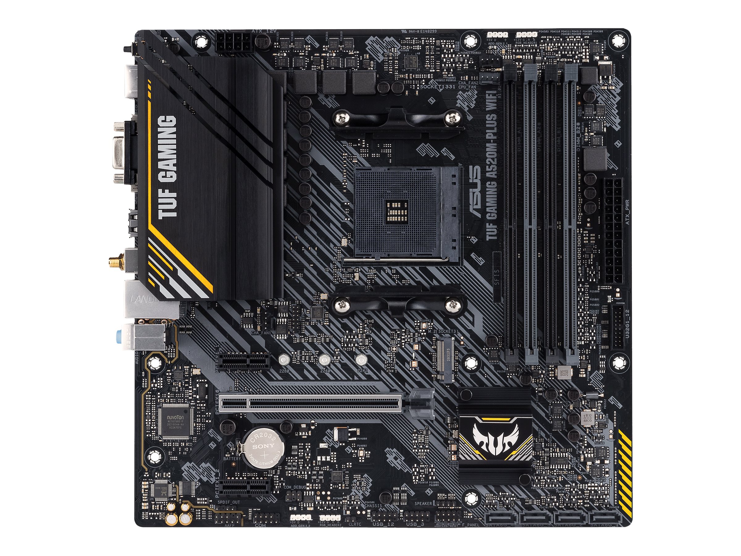 Asus TUF GAMING A520M-PLUS Processor family AMD Processor socket AM4 DDR4 Memory slots 4 Supported hard disk drive interfaces SATA, M.2 Number of SATA connectors 4 Chipset AMD A520 Micro ATX - Image 2