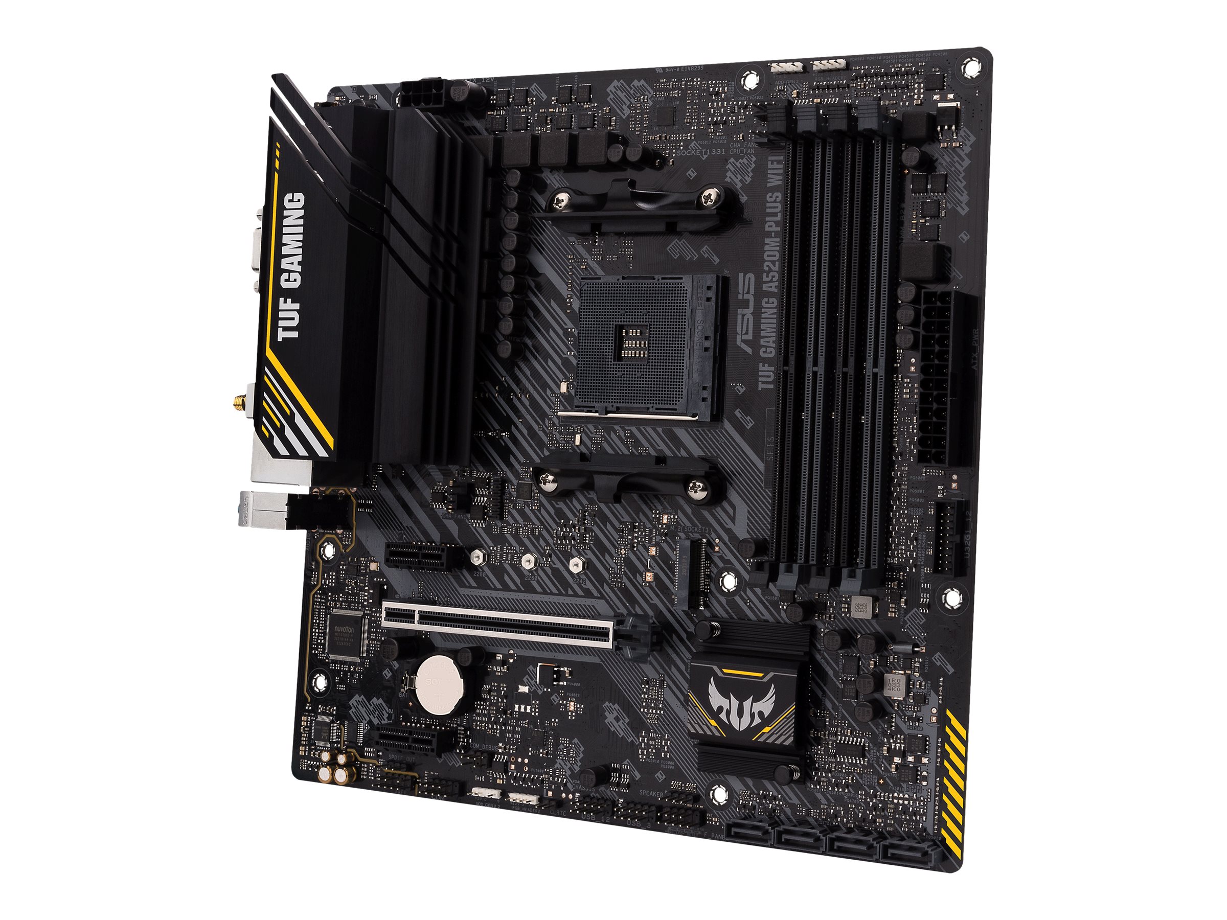 Asus TUF GAMING A520M-PLUS Processor family AMD Processor socket AM4 DDR4 Memory slots 4 Supported hard disk drive interfaces SATA, M.2 Number of SATA connectors 4 Chipset AMD A520 Micro ATX - Image 4