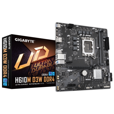 Gigabyte H610M D3W DDR4 Processor family Intel Processor socket LGA1700 DDR4 Supported hard disk drive interfaces M.2, SATA Number of SATA connectors 4