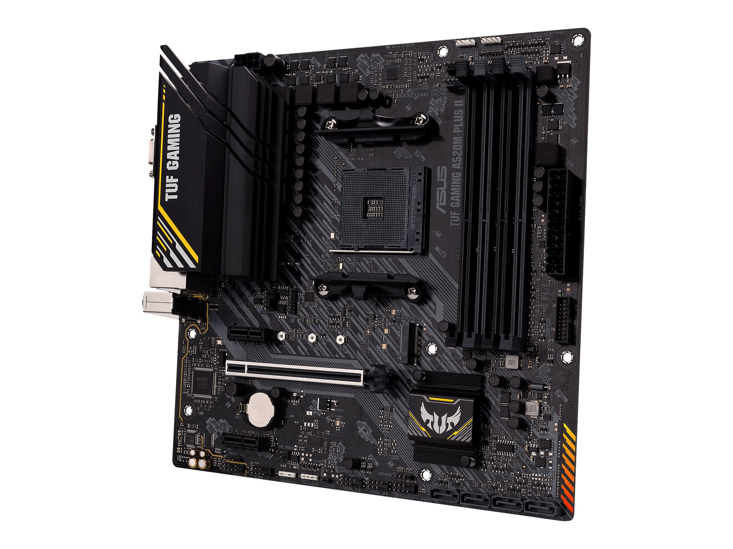 Asus TUF GAMING A520M-PLUS II Processor family AMD Processor socket AM4 DDR4 DIMM Memory slots 4 Supported hard disk drive interfaces SATA, M.2 Number of SATA connectors 4 Chipset AMD A520 Micro ATX - Image 6
