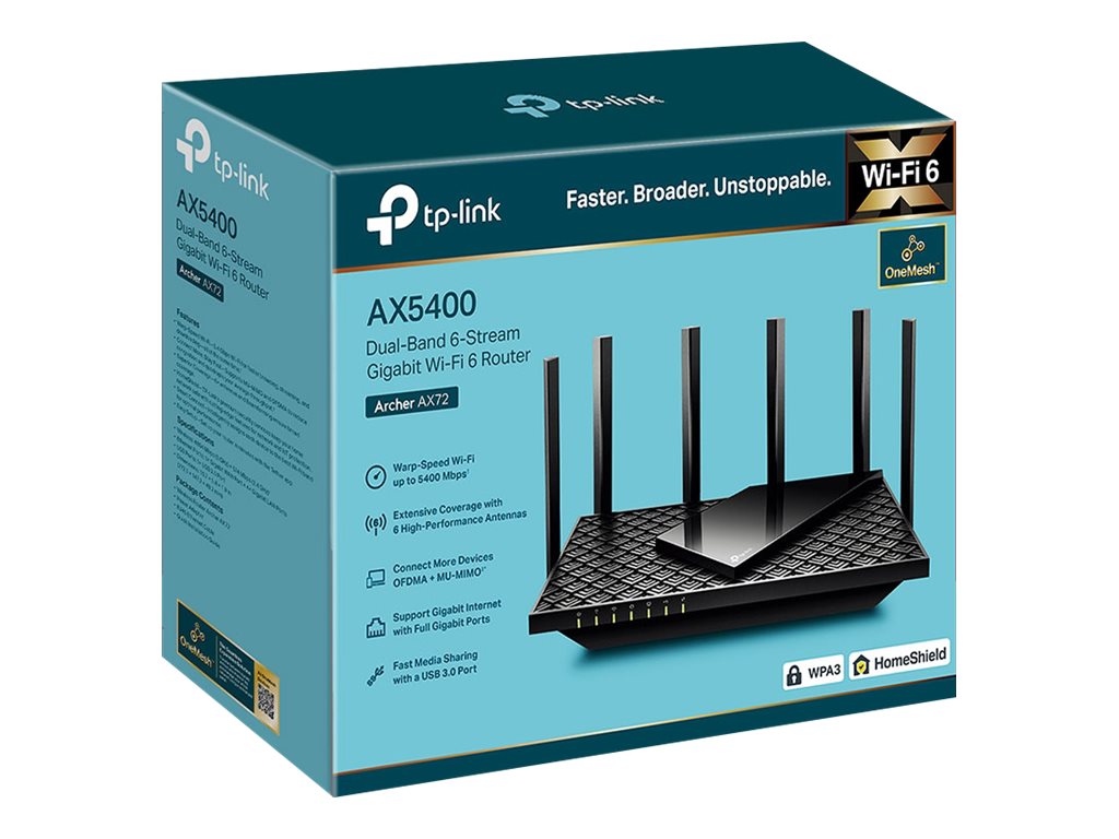 TP-LINK Dual-Band Wi-Fi 6 Router Archer AX72 802.11ax 10/100 Mbit/s Ethernet LAN (RJ-45) ports 3 Mesh Support No MU-MiMO No No mobile broadband Antenna type 4x fixed external - Image 6