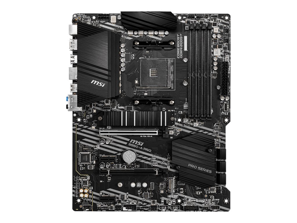 MSI B550-A PRO Processor family AMD Processor socket AM4 DDR4 DIMM Memory slots 4 Supported hard disk drive interfaces SATA, M.2 Number of SATA connectors 6 Chipset AMD B550 ATX - Image 2