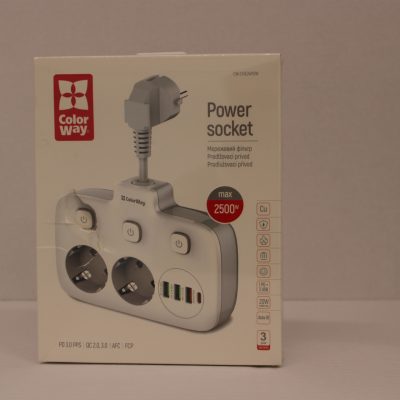 SALE OUT. ColorWay CW-CHE24PDW Power Socket: 2xEU plugs/3xUSB-A/1xUSB-C White 2.5M ColorWay Power Socket CW-CHE24PDW DAMAGED PACKAGING