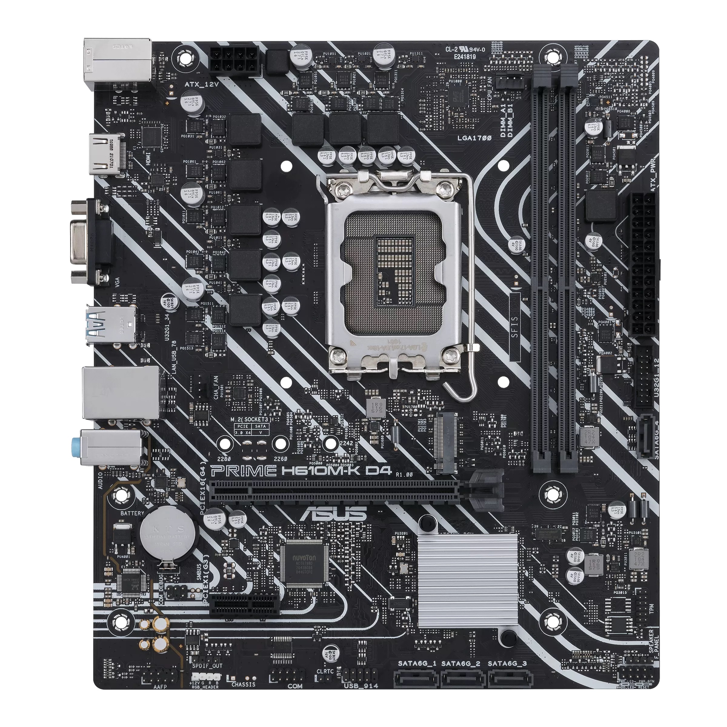 Asus PRIME H610M-K D4 Processor family Intel Processor socket LGA1700 DDR4 DIMM Memory slots 2 Supported hard disk drive interfaces SATA, M.2 Number of SATA connectors 4 Chipset Intel H610 mATX