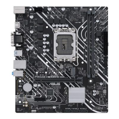 Asus PRIME H610M-D D4 Processor family Intel Processor socket LGA1700 DDR4 DIMM Memory slots 2 Supported hard disk drive interfaces SATA, M.2 Number of SATA connectors 4 Chipset Intel H610 mATX
