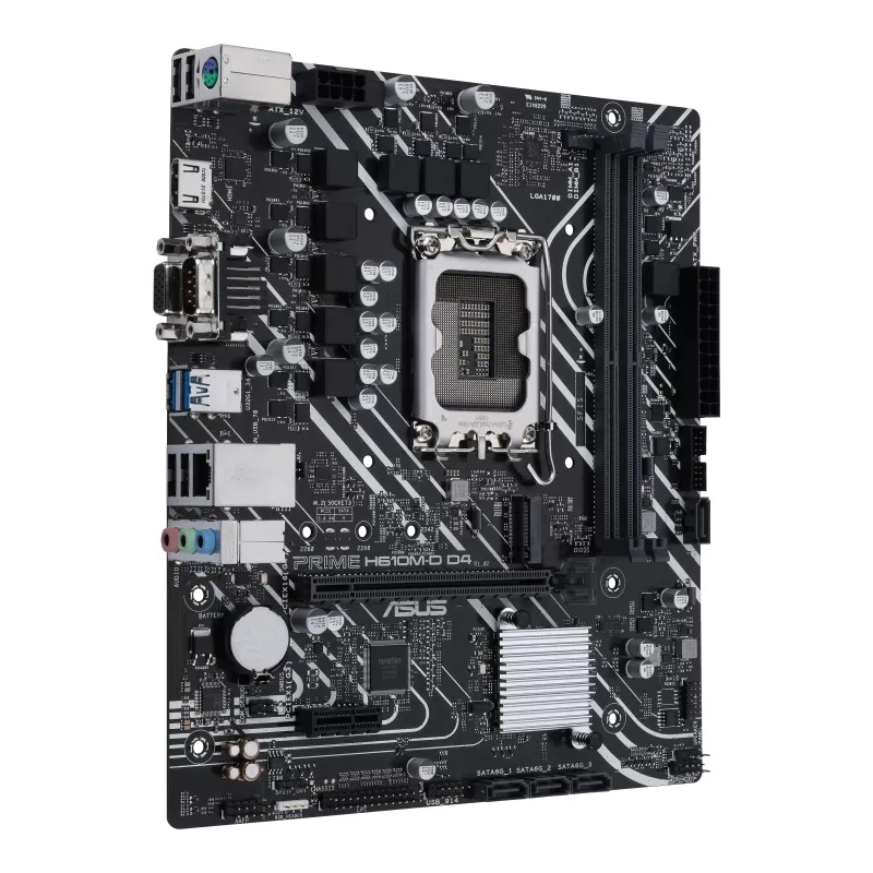 Asus PRIME H610M-D D4 Processor family Intel Processor socket LGA1700 DDR4 DIMM Memory slots 2 Supported hard disk drive interfaces SATA, M.2 Number of SATA connectors 4 Chipset Intel H610 mATX - Image 3