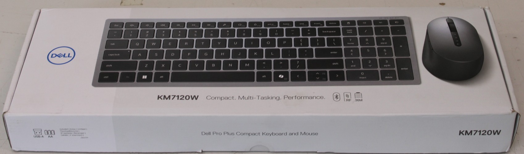 SALE OUT. Dell Keyboard and Mouse KM7120W Wireless 2.4 GHz, Bluetooth 5.0 Batteries included Bluetooth Wireless connection US Titan Gray REFURBISHED