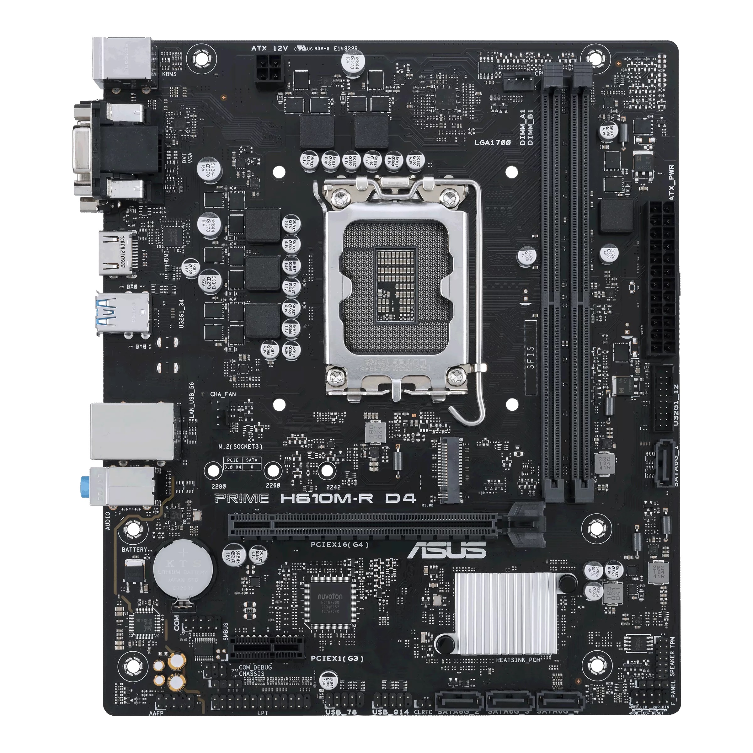 Asus PRIME H610M-R D4-SI Processor family Intel Processor socket LGA1700 DDR4 DIMM Memory slots 2 Supported hard disk drive interfaces SATA, M.2 Number of SATA connectors 4 Chipset Intel H610 Mic-ATX
