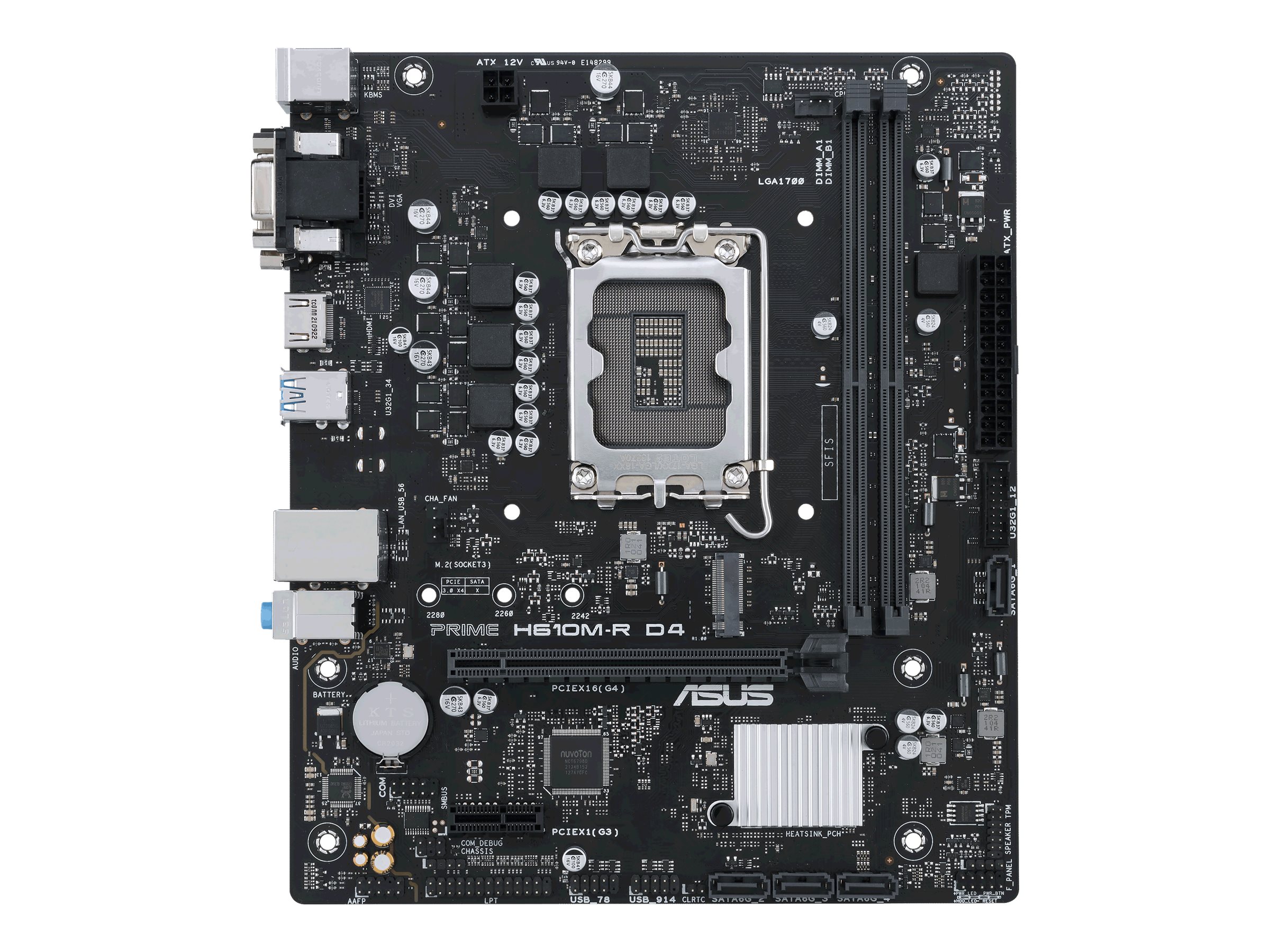 Asus PRIME H610M-R D4-SI Processor family Intel Processor socket LGA1700 DDR4 DIMM Memory slots 2 Supported hard disk drive interfaces SATA, M.2 Number of SATA connectors 4 Chipset Intel H610 Mic-ATX - Image 2