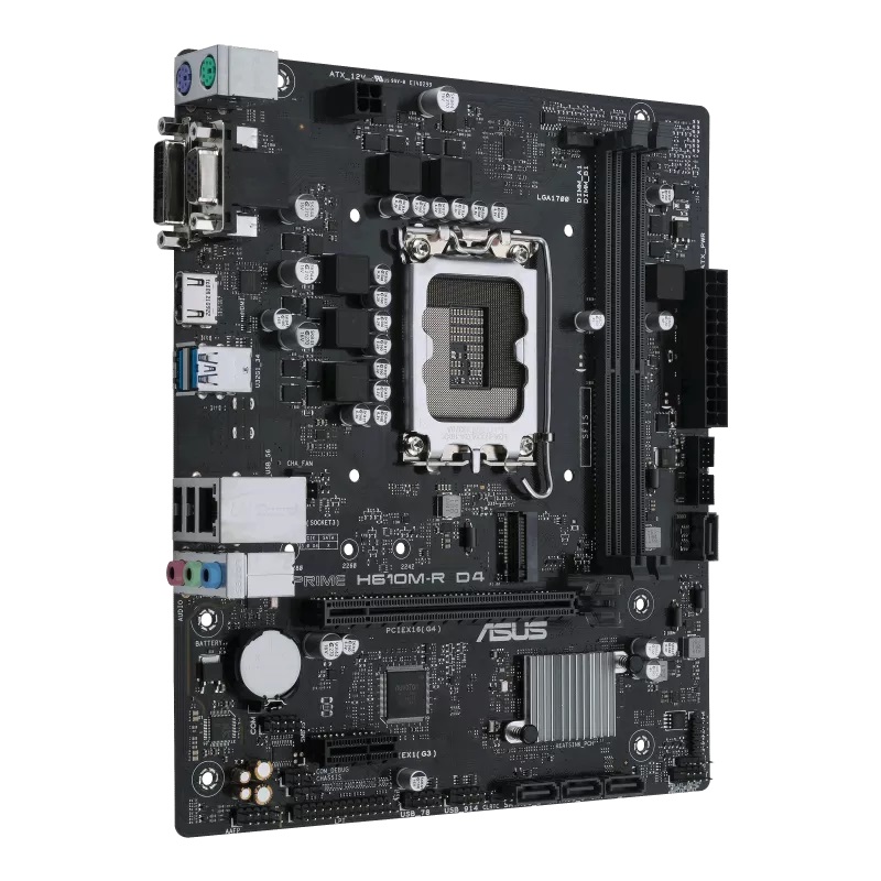 Asus PRIME H610M-R D4-SI Processor family Intel Processor socket LGA1700 DDR4 DIMM Memory slots 2 Supported hard disk drive interfaces SATA, M.2 Number of SATA connectors 4 Chipset Intel H610 Mic-ATX - Image 3