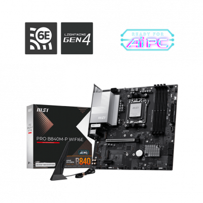 MSI PRO B840M-P WIFI6E Processor family AMD Processor socket AM5 DDR5 Supported hard disk drive interfaces SATA, M.2 Number of SATA connectors 4 REFURBISHED WITHOUT ORIGINAL PACKAGING AND ACCESSORIES, BACKPANEL INCLUDED