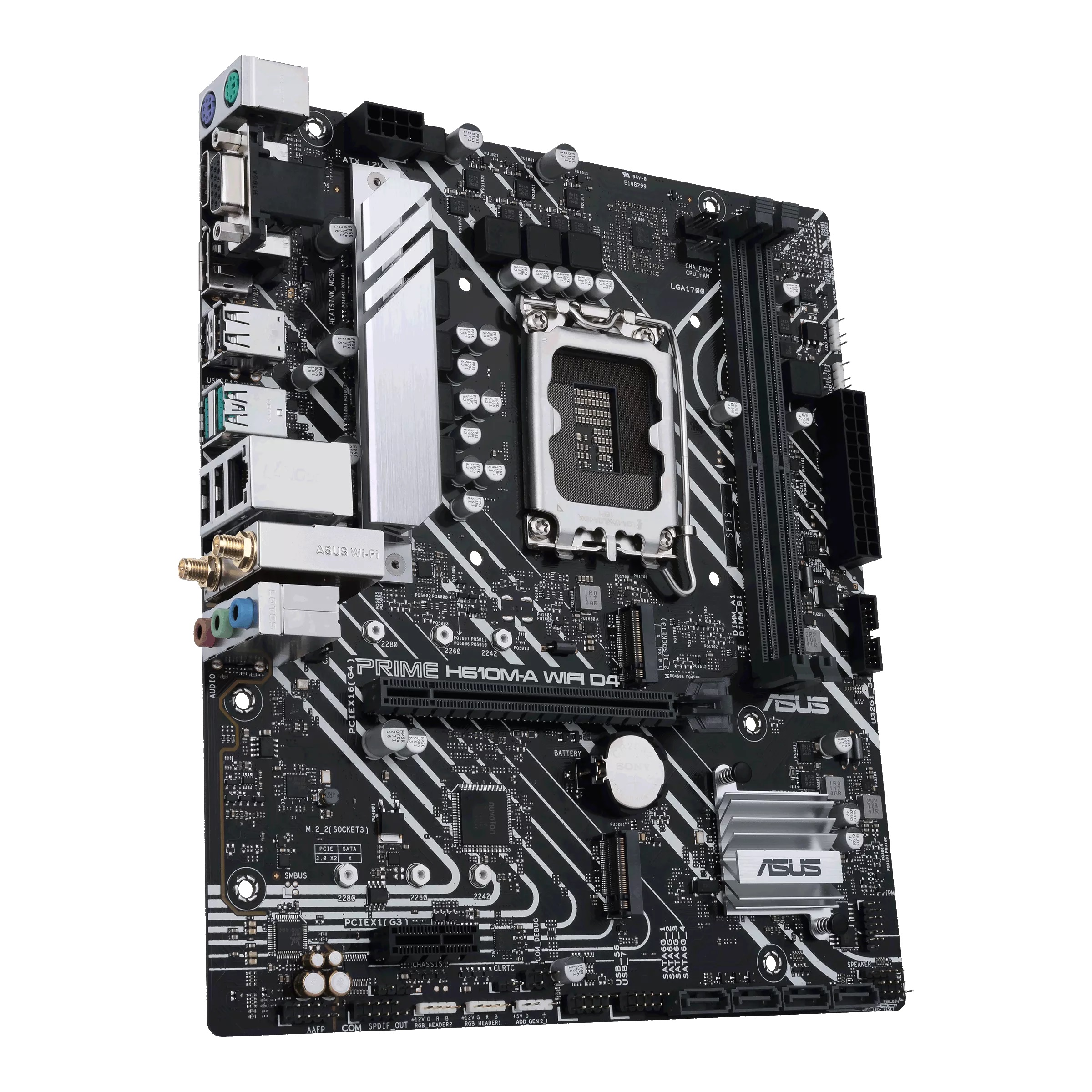Asus PRIME H610M-A WIFI D4 Processor family Intel Processor socket LGA1700 DDR4 DIMM Memory slots 2 Supported hard disk drive interfaces SATA, M.2 Number of SATA connectors 4 Chipset Intel H610 mATX - Image 4