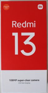 Xiaomi Redmi 13 Midnight Black 6.79 " IPS LCD 1080 x 2460 pixels Mediatek Internal RAM 8 GB 256 GB microSDXC Dual SIM Nano SIM 4G Main camera resolution 108+2 MP Secondary camera resolution 13 MP Android 14 5030 mAh Warranty 24 month(s) DEMO, SCRATCHED SCREEN PROTECTION