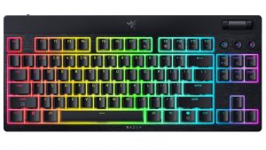 Razer BlackWidow V4 Low-Profile Tenkeyless HyperSpeed Keyboard Wireless US Bluetooth Yellow Switches Black
