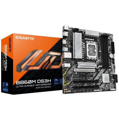 Gigabyte B860M DS3H Processor family Intel Processor socket LGA1851 DDR5 Supported hard disk drive interfaces M.2, SATA Number of SATA connectors 4