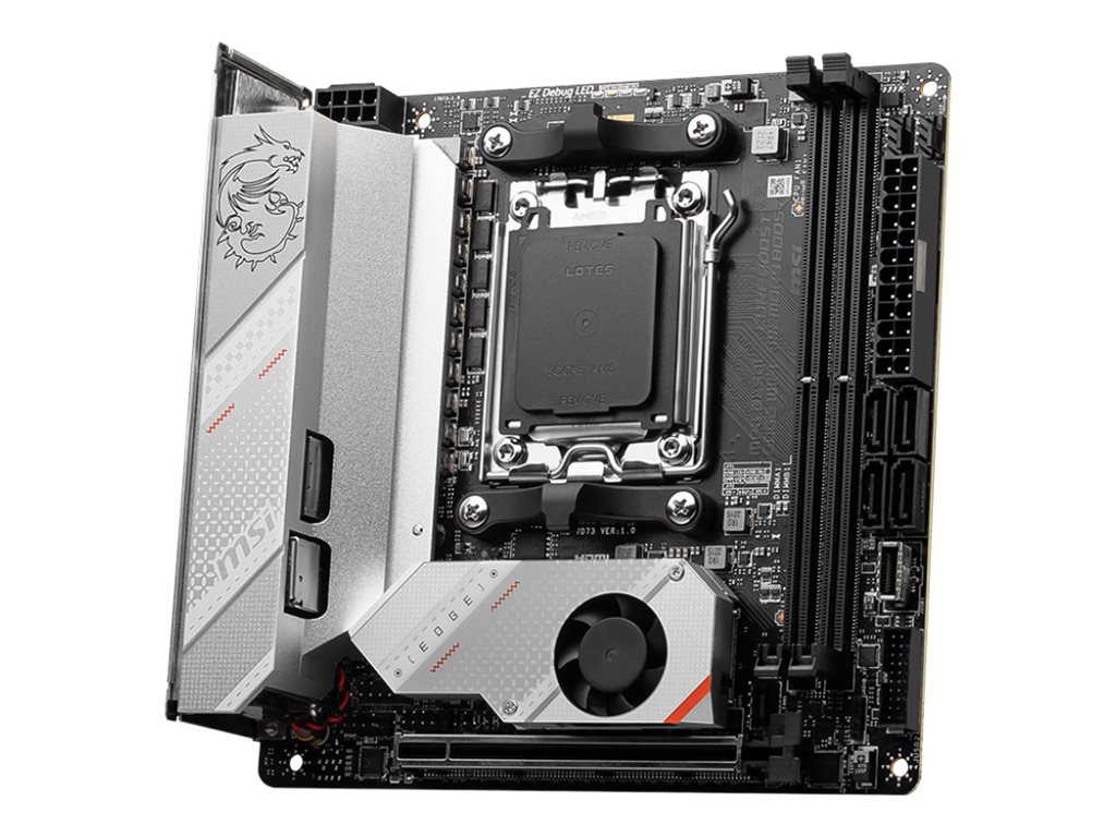 MSI MPG B650I EDGE WIFI Processor family AMD Processor socket AM5 DDR5 DIMM Memory slots 2 Supported hard disk drive interfaces SATA, M.2 Number of SATA connectors 4 Chipset AMD B650 Mini-ITX - Image 2