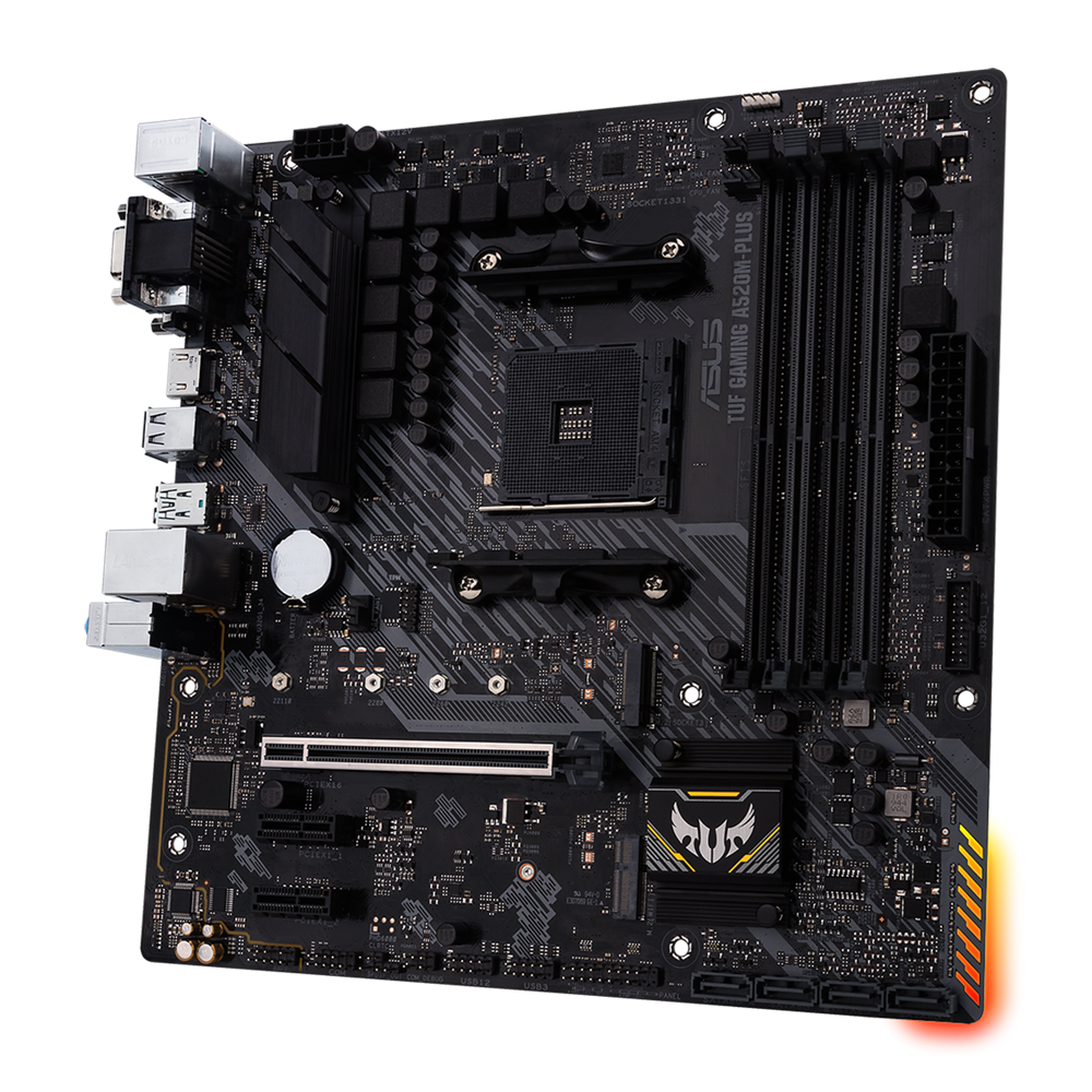 Asus TUF GAMING A520M-PLUS Processor family AMD Processor socket AM4 DDR4 Memory slots 4 Supported hard disk drive interfaces SATA, M.2 Number of SATA connectors 4 Chipset AMD A520 Micro ATX - Image 3