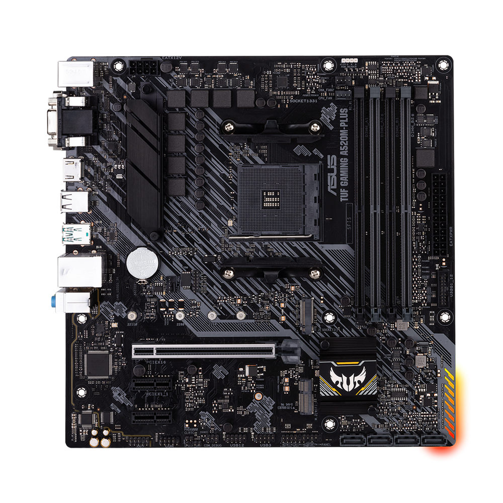 Asus TUF GAMING A520M-PLUS Processor family AMD Processor socket AM4 DDR4 Memory slots 4 Supported hard disk drive interfaces SATA, M.2 Number of SATA connectors 4 Chipset AMD A520 Micro ATX - Image 5