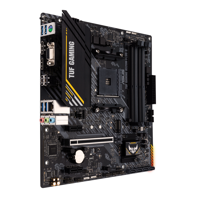 Asus TUF GAMING A520M-PLUS II Processor family AMD Processor socket AM4 DDR4 DIMM Memory slots 4 Supported hard disk drive interfaces SATA, M.2 Number of SATA connectors 4 Chipset AMD A520 Micro ATX - Image 3