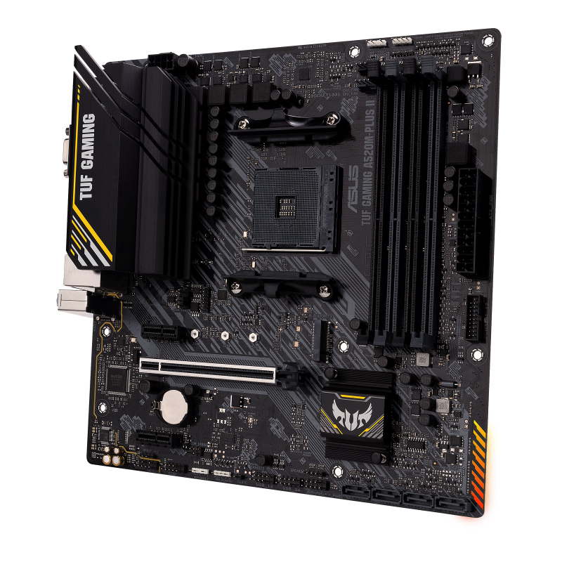Asus TUF GAMING A520M-PLUS II Processor family AMD Processor socket AM4 DDR4 DIMM Memory slots 4 Supported hard disk drive interfaces SATA, M.2 Number of SATA connectors 4 Chipset AMD A520 Micro ATX - Image 5