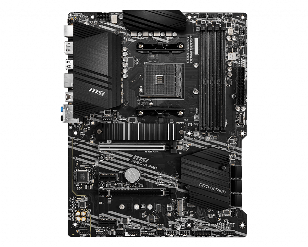 MSI B550-A PRO Processor family AMD Processor socket AM4 DDR4 DIMM Memory slots 4 Supported hard disk drive interfaces SATA, M.2 Number of SATA connectors 6 Chipset AMD B550 ATX - Image 3