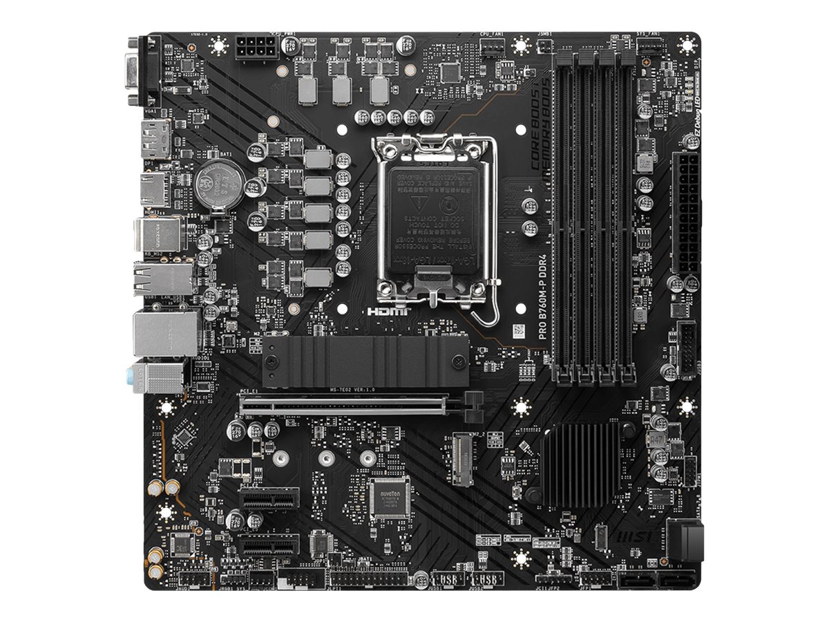 MSI PRO B760M-P DDR4 Processor family Intel Processor socket LGA1700 DDR4 DIMM Memory slots 4 Supported hard disk drive interfaces SATA, M.2 Number of SATA connectors 4 Chipset Intel B760 mATX - Image 2