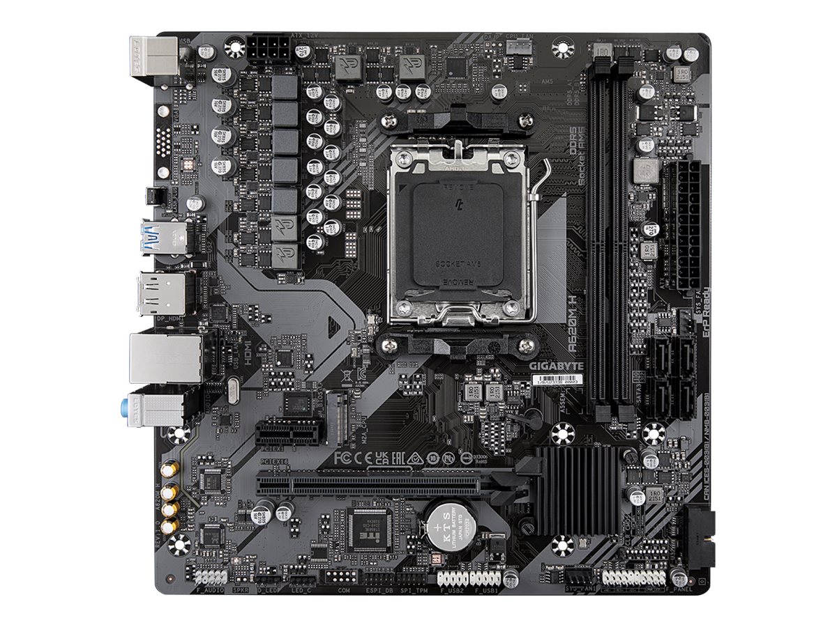 Gigabyte A620M H 1.0 M/B Processor family AMD Processor socket AM5 DDR5 DIMM Memory slots 2 Supported hard disk drive interfaces SATA, M.2 Number of SATA connectors 4 Chipset AMD A620 Micro ATX - Image 2