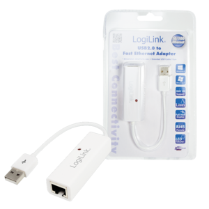 Logilink Fast Ethernet USB 2.0 to RJ45 Adapter: 0.115 m White USB-A to RJ45