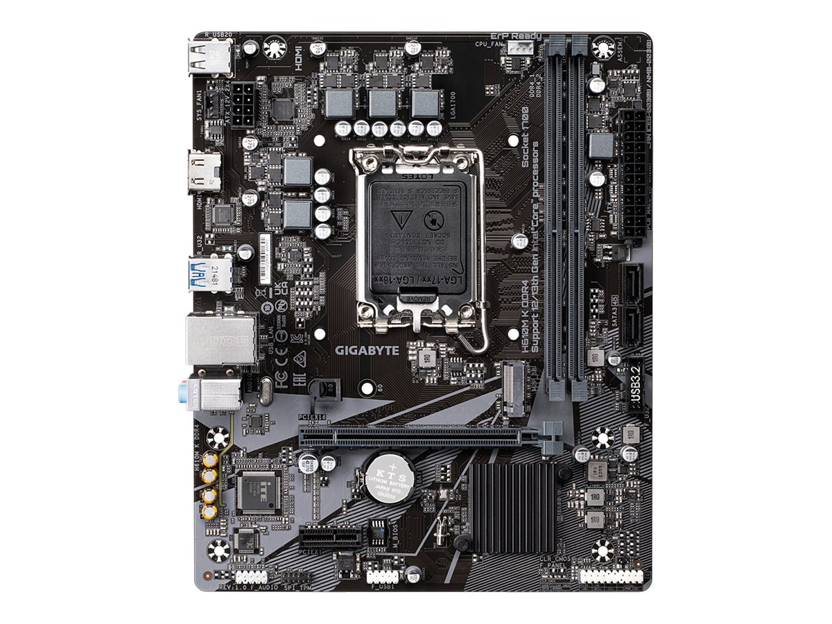 Gigabyte H610M K DDR4 1.0 M/B Processor family Intel Processor socket LGA1700 DDR4 DIMM Memory slots 2 Supported hard disk drive interfaces SATA, M.2 Number of SATA connectors 2 Chipset Intel H610 Express Micro ATX