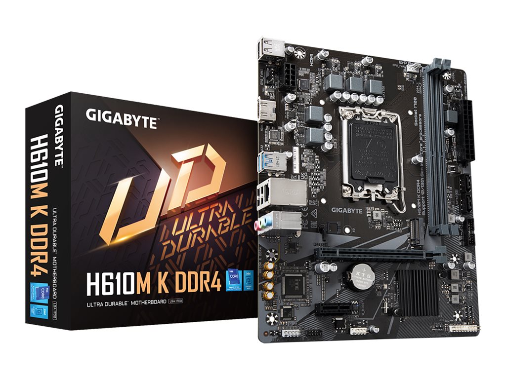 Gigabyte H610M K DDR4 1.0 M/B Processor family Intel Processor socket LGA1700 DDR4 DIMM Memory slots 2 Supported hard disk drive interfaces SATA, M.2 Number of SATA connectors 2 Chipset Intel H610 Express Micro ATX - Image 5