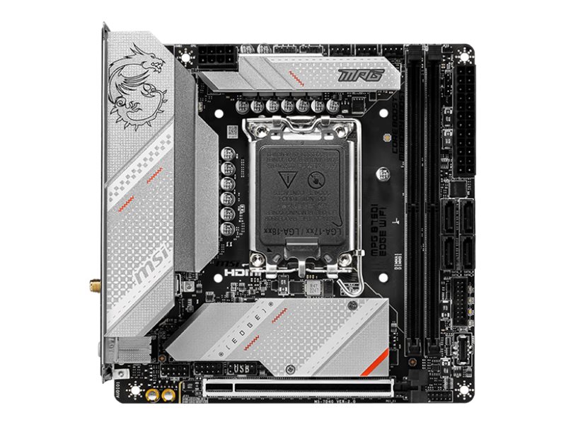 MSI MPG B760I EDGE WIFI Processor family Intel Processor socket LGA1700 DDR5 DIMM Memory slots 2 Supported hard disk drive interfaces SATA, M.2 Number of SATA connectors 4 Chipset Intel B760 Mini-ITX - Image 2