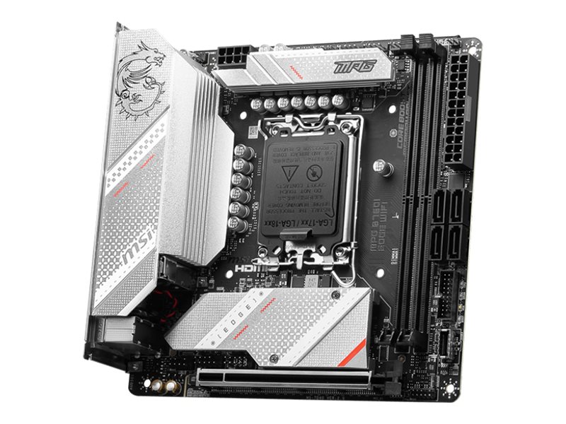 MSI MPG B760I EDGE WIFI Processor family Intel Processor socket LGA1700 DDR5 DIMM Memory slots 2 Supported hard disk drive interfaces SATA, M.2 Number of SATA connectors 4 Chipset Intel B760 Mini-ITX - Image 4