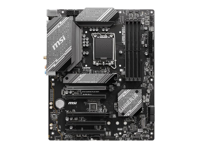 MSI B760 GAMING PLUS WIFI Processor family Intel Processor socket LGA1700 DDR5 Memory slots 4 Supported hard disk drive interfaces SATA, M.2 Number of SATA connectors 4 Chipset Intel B760 ATX - Image 2