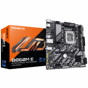 Gigabyte B860M E Processor family Intel Processor socket LGA1851 DDR5 Supported hard disk drive interfaces SATA, M.2 Number of SATA connectors 4
