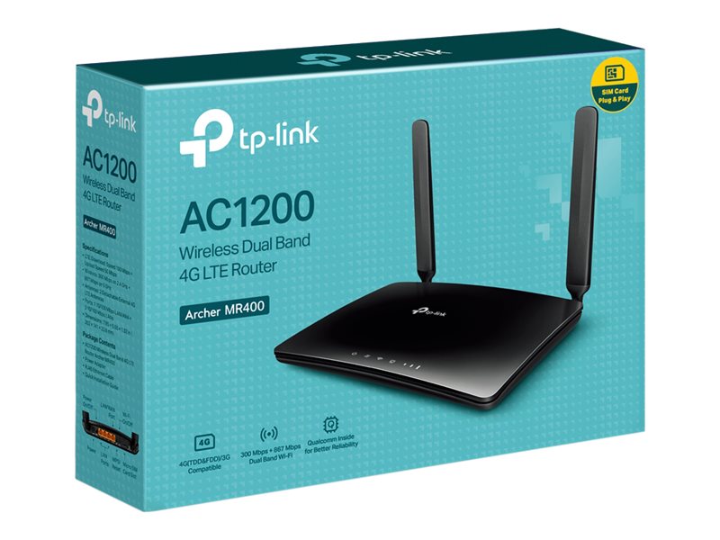TP-LINK MR400 AC1200 Wireless Dual Band 4G LTE Router Archer MR400 802.11ac 10/100 Mbit/s Ethernet LAN (RJ-45) ports 3 Mesh Support No MU-MiMO No 4G - Image 4