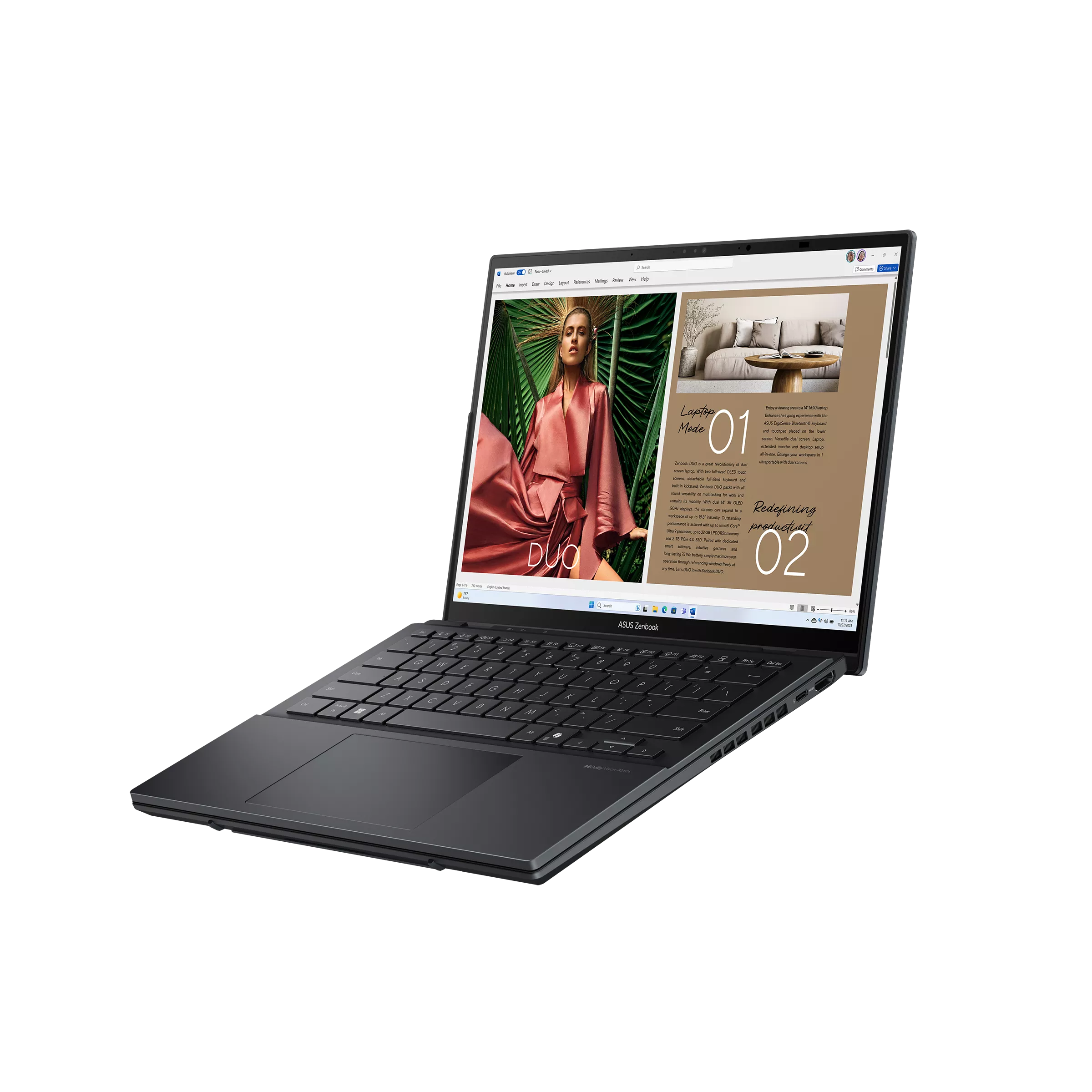Asus Zenbook Duo UX8406CA-QL358X Inkwell Gray 14 " OLED Touchscreen FHD 1920 x 1200 pixels 60 Hz Glossy Intel Core Ultra 7 255H 16 GB LPDDR5X Solid-state drive capacity 1000 GB Intel Arc Graphics Windows 11 Pro 802.11be Bluetooth version 5.4 Keyboard language US international Keyboard backlit Warranty 24 month(s) Battery warranty 12 month(s) - Image 3