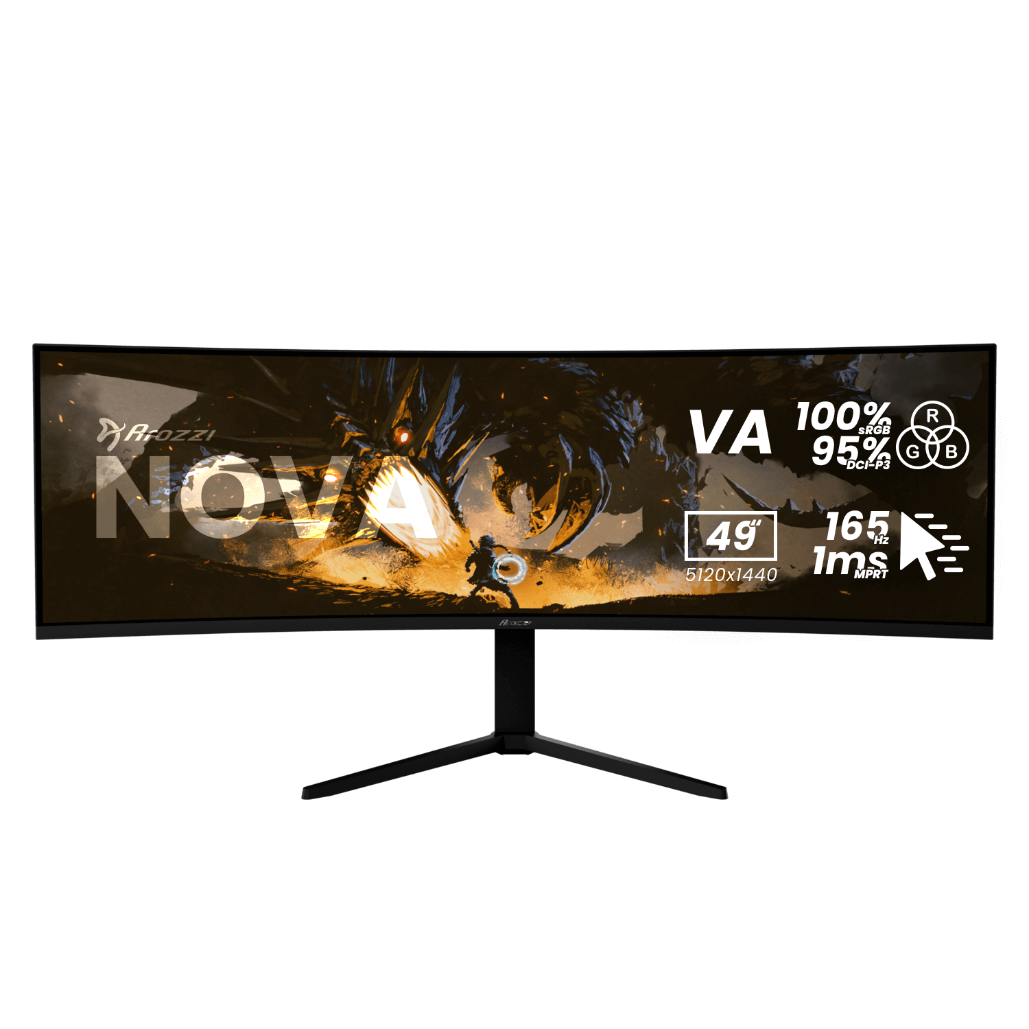 Arozzi Nova 49 " VA 32:9 165 Hz 4 ms 5120 x 1440 pixels 350 cd/m² HDMI ports quantity 2 Black