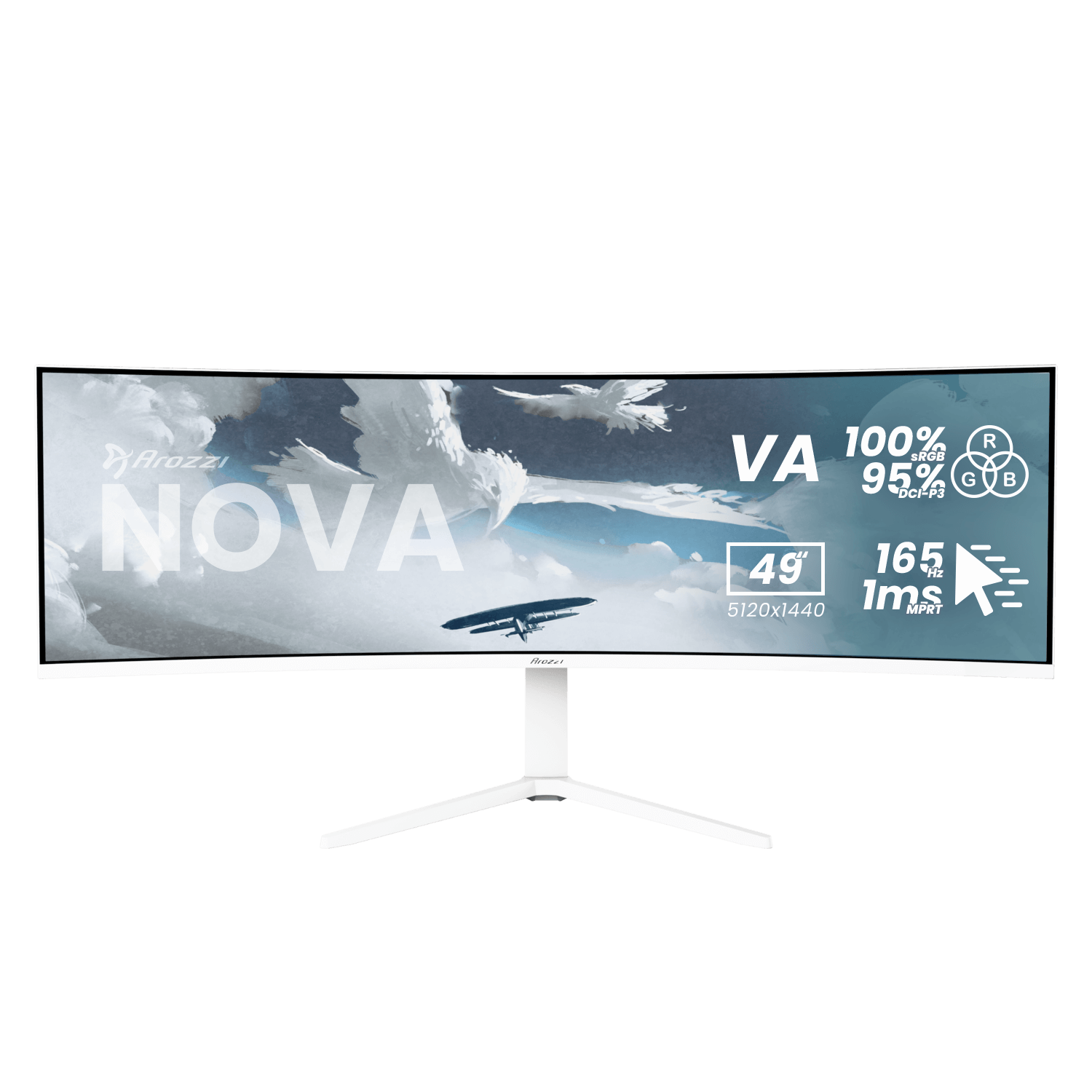 Arozzi Nova 49 " VA 32:9 165 Hz 4 ms 5120 x 1440 pixels 350 cd/m² HDMI ports quantity 2 White - Image 2