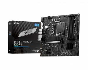 MSI PRO B760M-P DDR4 Processor family Intel Processor socket LGA1700 DDR4 DIMM Memory slots 4 Supported hard disk drive interfaces SATA, M.2 Number of SATA connectors 4 Chipset Intel B760 mATX