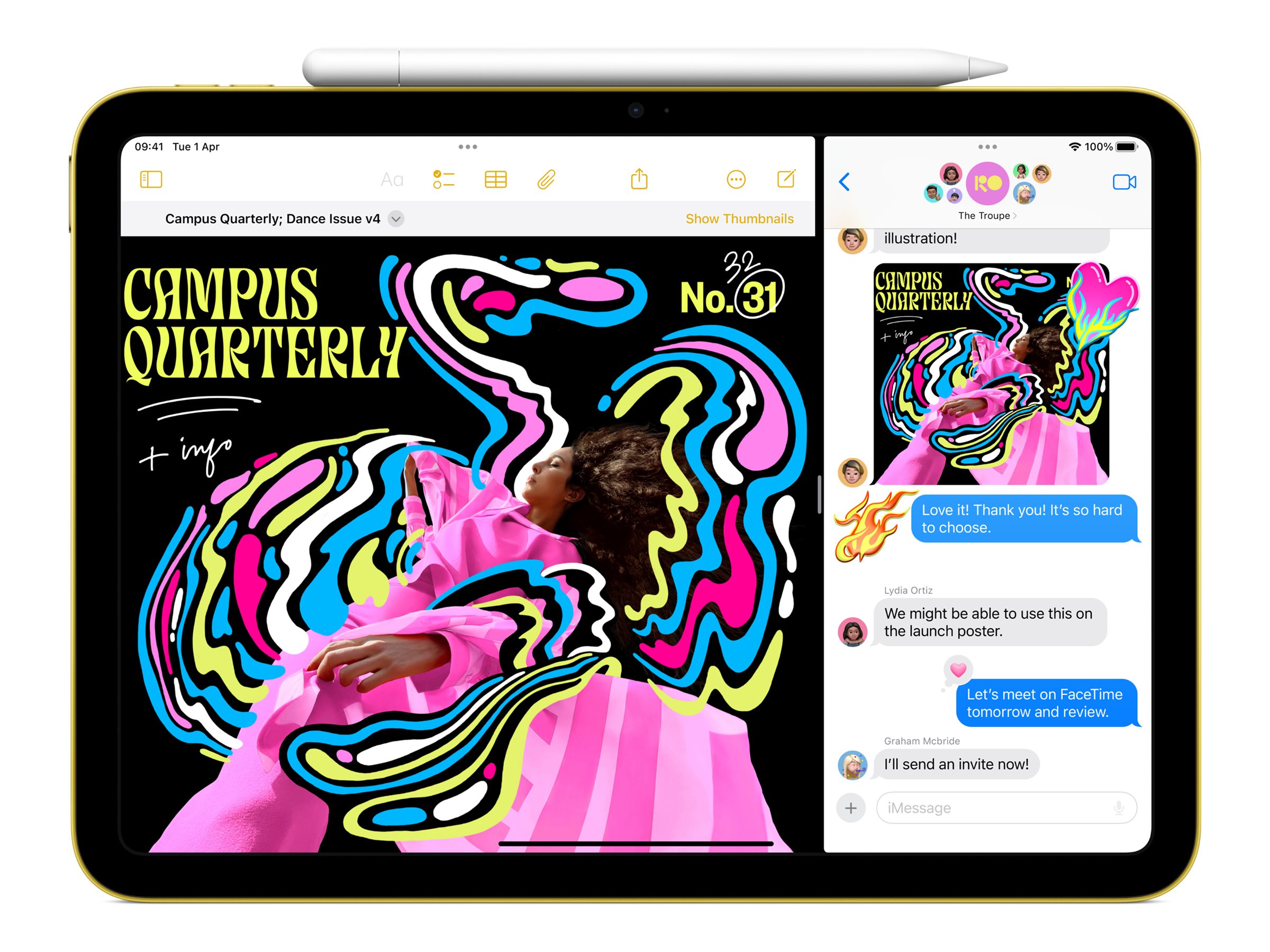 Apple iPad Wi-Fi + Cellular 11 " Yellow IPS, Liquid Retina 2360 x 1640 pixels Apple A16 128 GB 3G 4G 5G Wi-Fi Front camera 12 MP Rear camera Bluetooth 5.3 iPadOS USB-C charging cable - Image 2