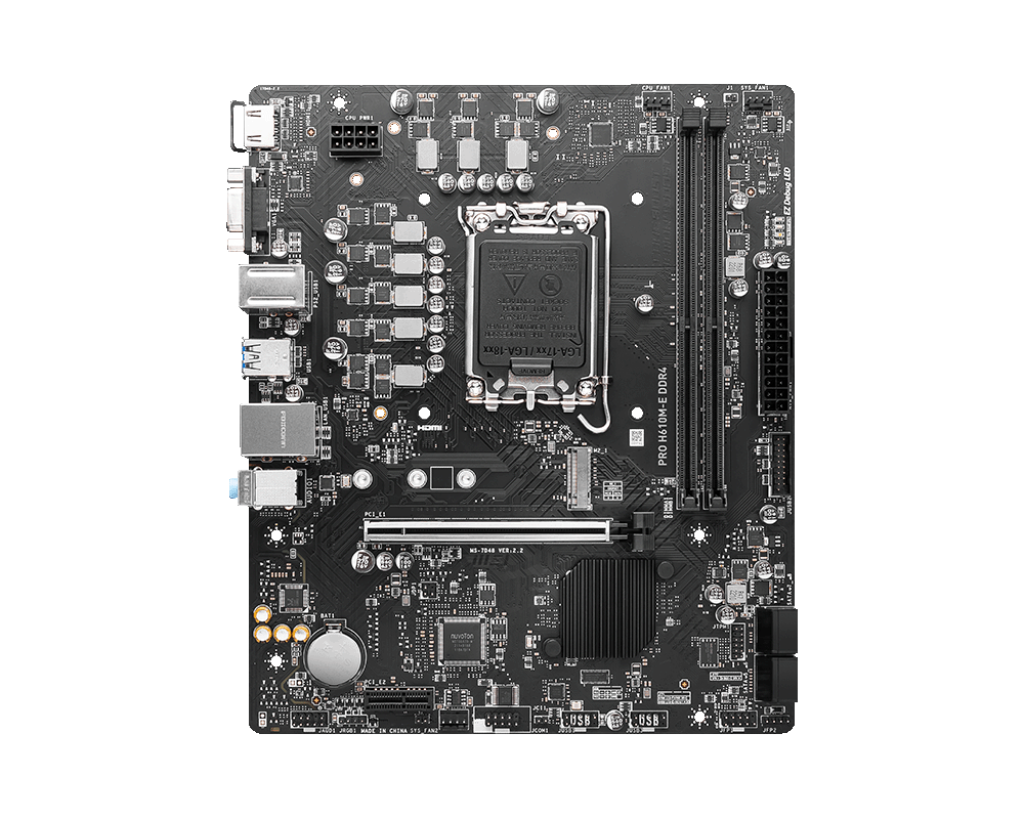 MSI PRO H610M-E DDR4 Processor family Intel Processor socket LGA1700 DDR4 DIMM Memory slots 2 Supported hard disk drive interfaces SATA, M.2 Number of SATA connectors 4 Chipset Intel H610 Mirco-ATX - Image 3