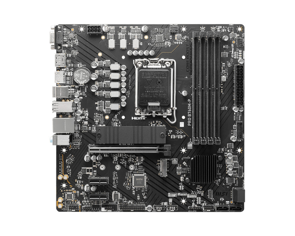 MSI PRO B760M-P Processor family Intel Processor socket LGA1700 DDR5 DIMM Memory slots 4 Supported hard disk drive interfaces SATA, M.2 Number of SATA connectors 4 Chipset Intel B760 mATX - Image 3
