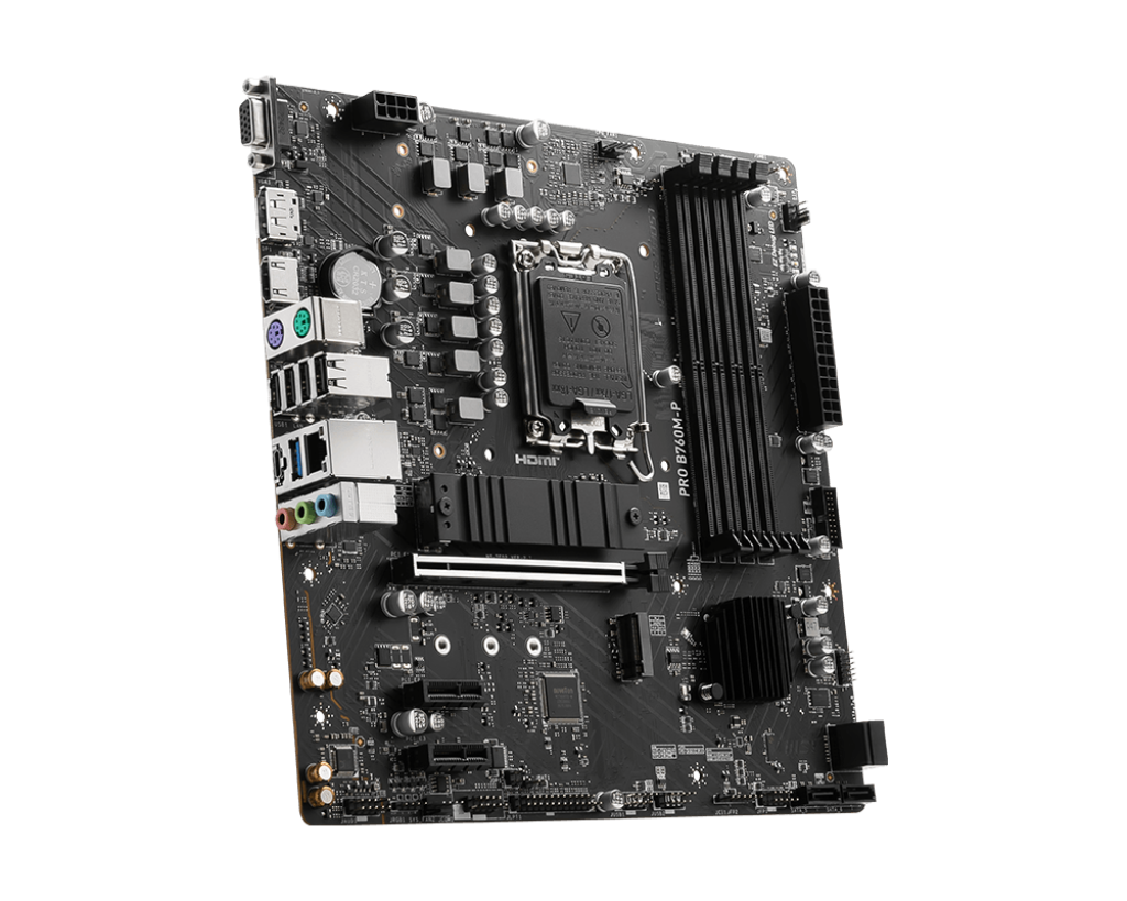 MSI PRO B760M-P Processor family Intel Processor socket LGA1700 DDR5 DIMM Memory slots 4 Supported hard disk drive interfaces SATA, M.2 Number of SATA connectors 4 Chipset Intel B760 mATX - Image 5