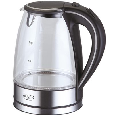 Adler Kettle AD 1225 Standard 2000 W 1.7 L Glass 360° rotational base Stainless steel/Transparent