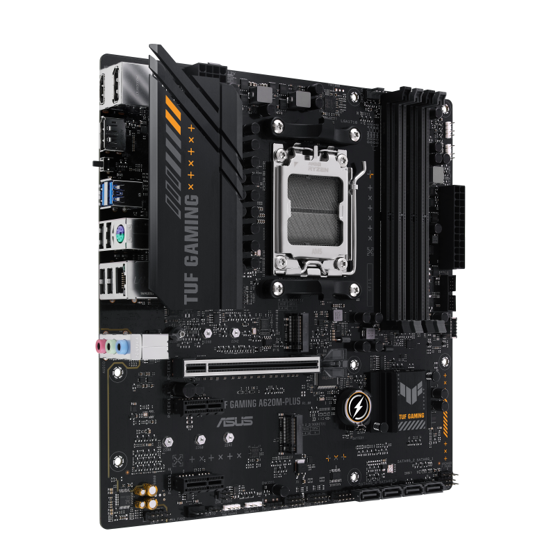 Asus TUF GAMING A620M-PLUS Processor family AMD Processor socket AM5 DDR5 DIMM Memory slots 4 Supported hard disk drive interfaces SATA, M.2 Number of SATA connectors 4 Chipset AMD A620 Micro-ATX - Image 3