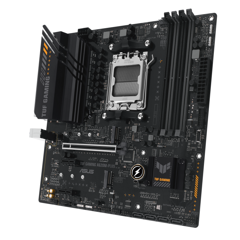 Asus TUF GAMING A620M-PLUS Processor family AMD Processor socket AM5 DDR5 DIMM Memory slots 4 Supported hard disk drive interfaces SATA, M.2 Number of SATA connectors 4 Chipset AMD A620 Micro-ATX - Image 4
