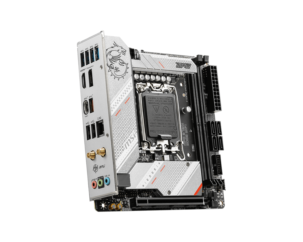 MSI MPG B760I EDGE WIFI Processor family Intel Processor socket LGA1700 DDR5 DIMM Memory slots 2 Supported hard disk drive interfaces SATA, M.2 Number of SATA connectors 4 Chipset Intel B760 Mini-ITX - Image 5