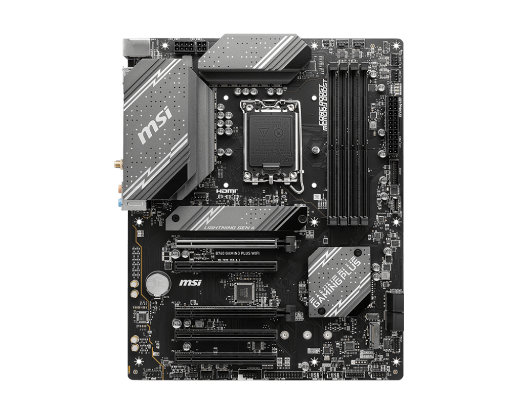 MSI B760 GAMING PLUS WIFI Processor family Intel Processor socket LGA1700 DDR5 Memory slots 4 Supported hard disk drive interfaces SATA, M.2 Number of SATA connectors 4 Chipset Intel B760 ATX - Image 3