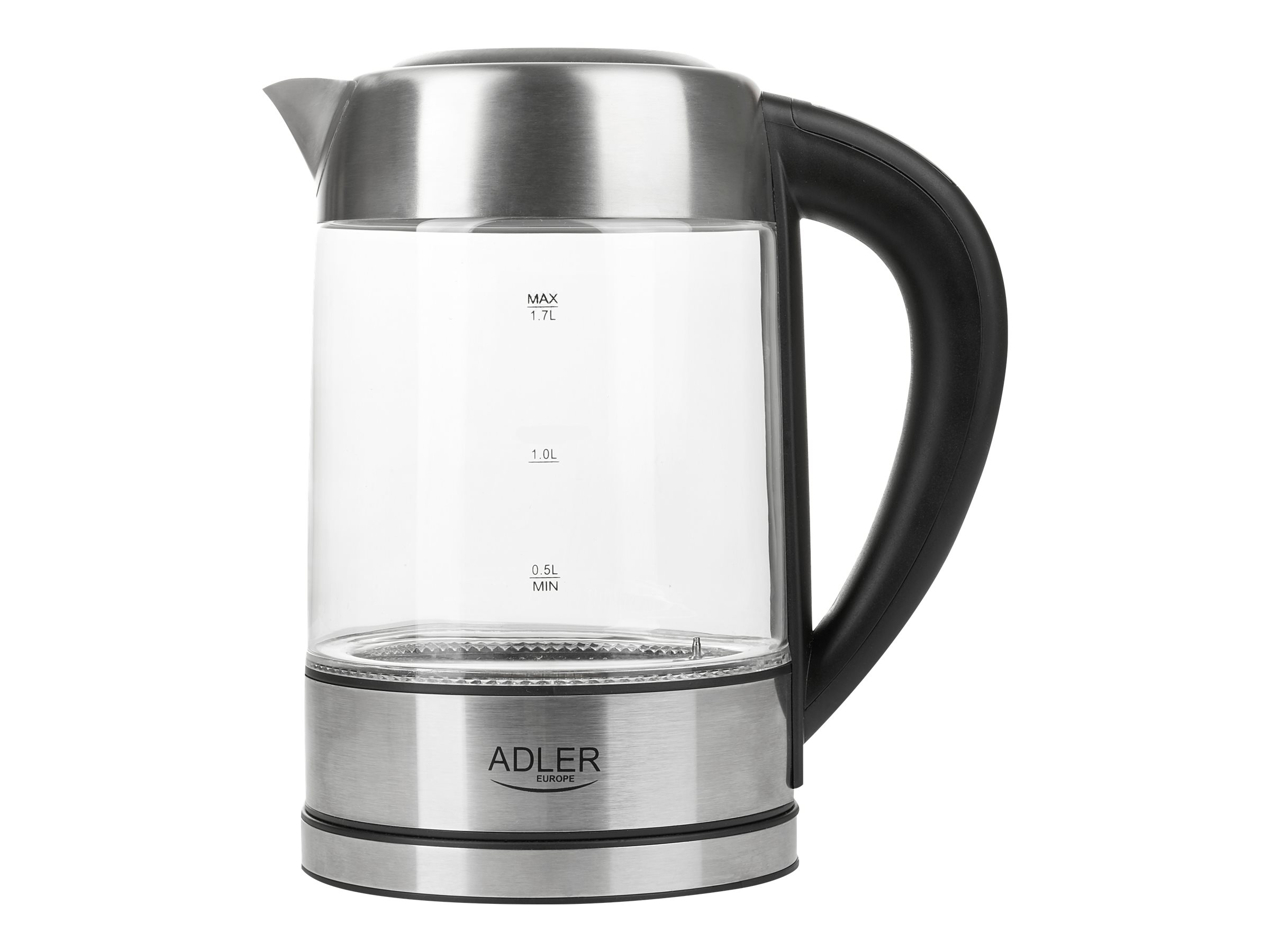 Adler Kettle AD 1247 With electronic control 1850 W 1.7 L Stainless steel/Glass 360° rotational base Stainless steel/Transparent - Image 3